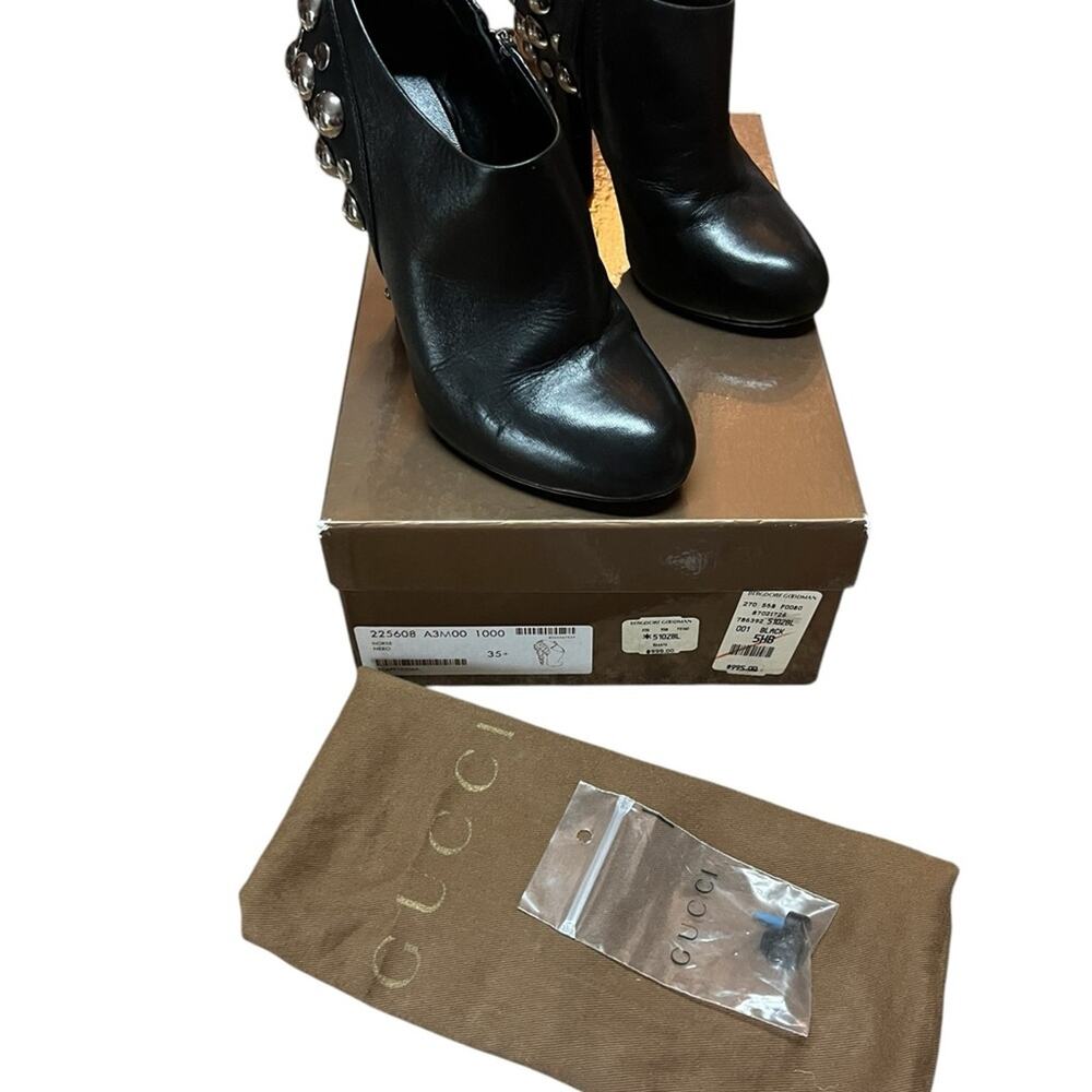 Gucci Babouska Leather Ankle Booties Back Silver Studded EU 35.5 US 5.5 - Picture 2 of 13